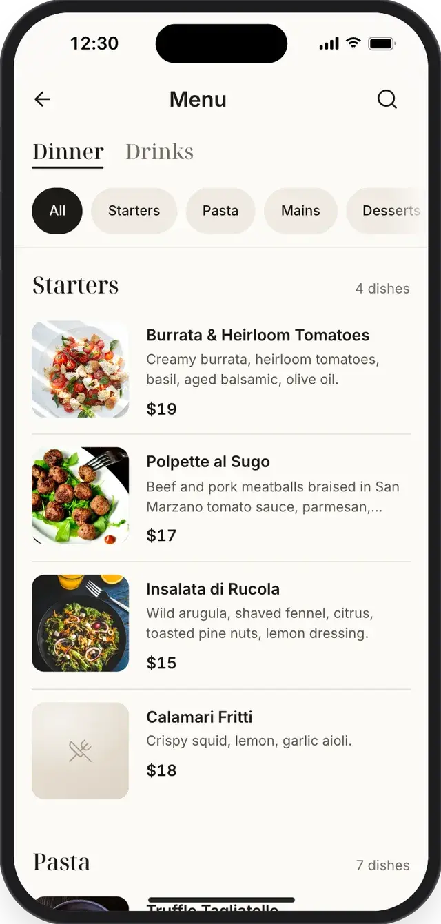Menu Luna Bistro v jazyce English